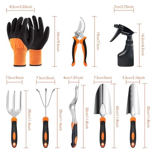 ABRFC Garden Tool Set, 11 Pieces Aluminum Heavy Duty Gardening Kit Gardening Gifts for Women & Men Garden Tool Set with Spray-Bottle, Bag, Gloves Indoors & Outdoors Durable (11 Pieces) — view 2