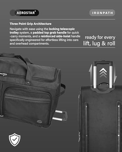 Aerostar 32" Large Lightweight Duffle 2 Wheel Travel Bag Holdall Suitcase Check-in Luggage Ironpath (122L, Black) — view 6
