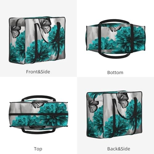 Heavy Duty Storage Tote With Zippers, Waterproof Large Moving Bags For Space Saving Gray Teal Flower Butterfly Storage Bags For Clothes, Bedding, Laundry & Home Organization — view 2