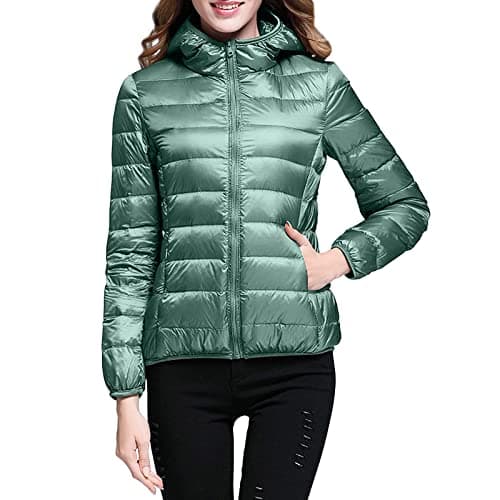 Womens Winter Lightweight Puffer Jacket with Hood Warm Short Packable Women Quilted Jacket Transitional Padded Down Jacket for Ladies Lined for Hiking Travel Plus Size Thin Jacket Down Mint Green — view 2