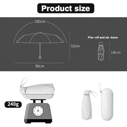YZDZSW 6 Ribs Windproof Compact Umbrella, Small Umbrella for Handbag, White — view 2
