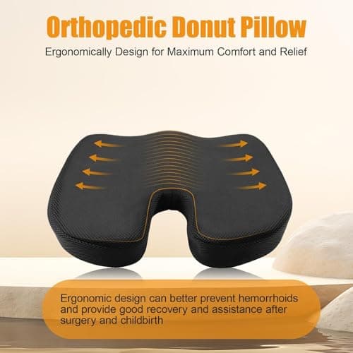 Memory Foam Seat Cushion, U-Shaped Ergonomic Chair Pad for Pressure Relief & Tailbone Support, Non-Slip Coccyx Cushion for Office Chair, Gaming Chair, Car Seat & Desk Use, Breathable Mesh Cover, Black — view 4