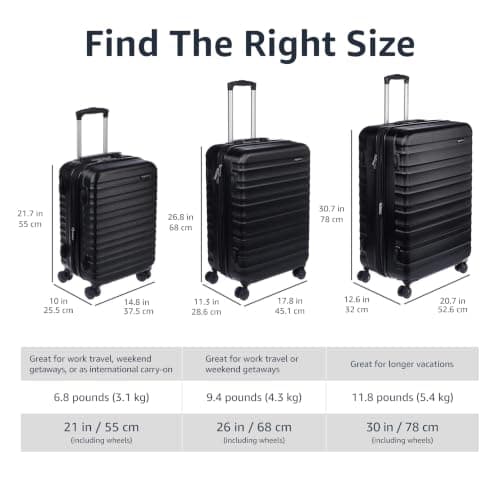 Amazon Basics Hard Shell Luggage Set (Small + Large) - Expandable ABS Travel Luggage with 4 Double Spinner Wheels - Scratch Resistant and Lightweight Construction - Black — view 5