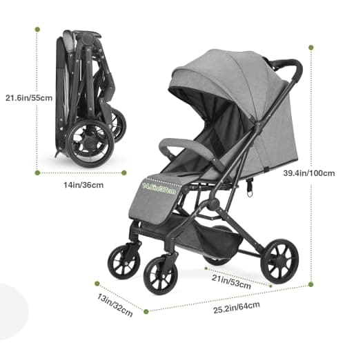 Convenience Baby Stroller – Lightweight & Compact Travel Umbrella Stroller, Quick One-Hand Fold, Lockable Rear Wheels, Adjustable Canopy, 5-Point Safety Harness & Shopping Basket (Grey) — view 2