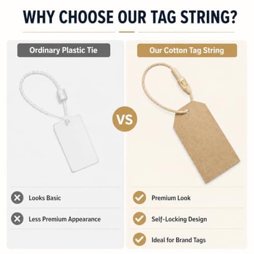 Thick Cotton Hang Tag String with Secure Snap Lock, 300 Pcs Beige Clothes Label Fastener Loops, 20cm Premium Anti Tamper Price Tagging Cord for Luxury Garment Retail, Fashion Boutiques — view 5