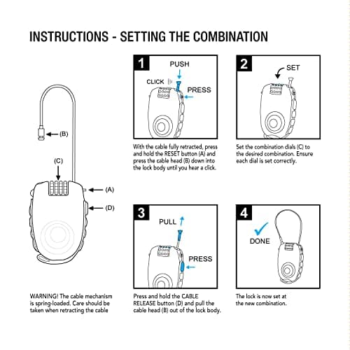 Lifeventure Luggage Cable-Lock with 90cm Retractable Steel Cable Shackle — view 3