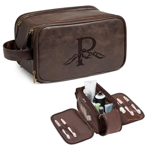Janhavi Travel Toiletry Bag For Mens PU Leather Engraved Initials (Brown