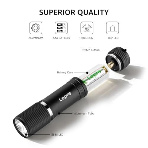 Lepro Small Torches Battery Powered, 2 Pack EDC Torch with Aluminum Body — view 4