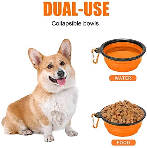 Collapsible Dog Bowl,Collapsible Dog Water Bowls for Cats Dogs, Portable Pet Feeding Watering Dish,Portable Dog Water Food Bowl with Carabiner (Small(350ML), Orange) — view 4