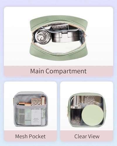 Clear Makeup Bag for Handbag, Mini Make Up Bag for Purse, Small Makeup Pouch for Women, Small Cosmetic Bag with Slip-in Pockets Eco Vegan Leather, Green (Patent Pending) — view 2