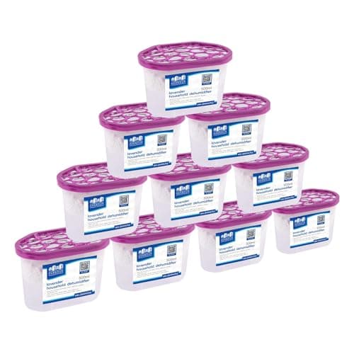 Harbour Housewares Dehumidifier 500ml Pack of 10 - Lavender - Interior Condensation Moisture Remover Mildew Absorber for Damp, Mould, Kitchen, Caravan, Car, Home, Bedroom, Wardrobe, Garage, Basement