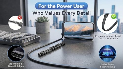 240W USB C to USB C Charging Cable, 1.5M 2-in-1 Type C Fast Charger Lead with Foldable Phone Stand, PD Power Delivery & Data Sync, Compatible with iPhone, Samsung Galaxy, Android & Google Pixel — view 2