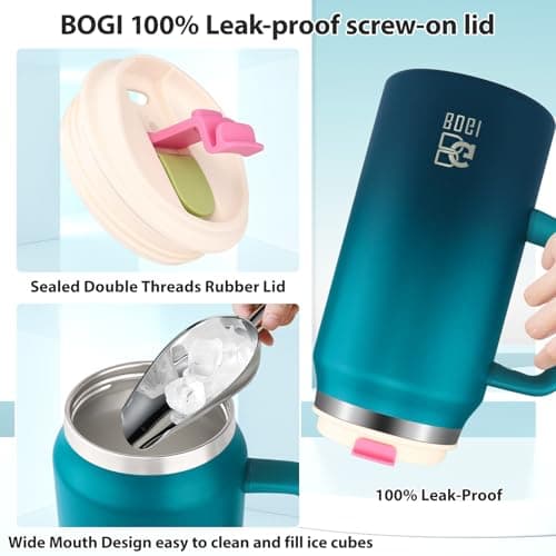 BOGI 50oz Tumbler with Straw and Lid,Large Capacity Travel Mug with Handle Insulated Stainless Steel Water Bottle Cup Keep Cold and Hot for Tea Coffee, Leak-Proof, BPA-Free, Non-Slip | BDblue — view 5