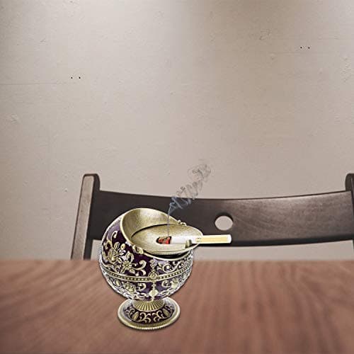 Windproof Ashtray with Lid for Cigarettes Metal Portable Cigar Ashtray Odor Eliminator for Indoor outdoor Hand Stamped Rose Pattern with Sparkle Fancy Gift for Men Women (Dark Purple-Bronze) — view 6