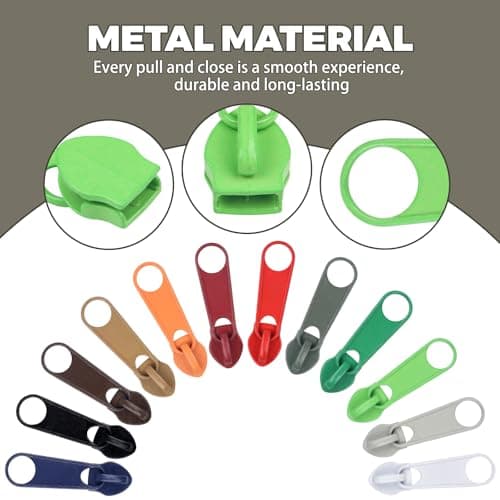 DOITEM 72Pcs Zipper Repair Kit - 12 Colors, 5# Zipper Pulls, Rescue Kit for Clothing, Jackets, Purses, Luggage, Backpacks — view 6