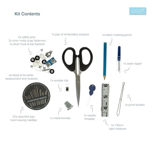 Trimits Essentials Sewing Kit - Travel Case Sewing Supplies for Adults, Beginners, DIY, Home, Emergency, Button Repair & Clothing Fixes w/Thread Needles Scissors Tape Buttons - 23.5 x 13 x 3.5cm — view 6