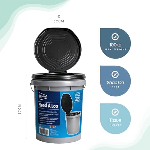 Leisurewize Need-A-Loo Portable Toilet, Bucket-Style Toilet with Carry Handle, 32cm x 37cm (LWACC310) — view 2