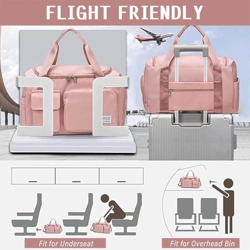 Mens Womens Sports Gym Bag Duffle Bag with Shoes Compartment, Water Resistant Holdall Hospital Bag for Swimming, Weekend Travel Bag Overnight Bag for Women (Pink) — view 5