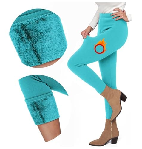 FUTURO FASHION Ladies Fur Lined Thick Leggings Thermal Fleece Lined Leggings Women Cozy Casual Warm Stretchy Mid Waist and High Waist Polar Trousers Pants I Sizes S-3XL Turquoise
