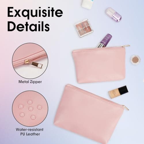 Small Makeup Bag for Handbag 2 Pack Vegan Leather Cosmetic Bag for Purse — view 6