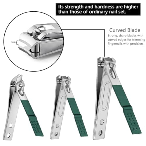 AYBUY Manicure Set, 12pcs Nail Clippers Pedicure Kit, Portable Nail Trimming set,Stainless Steel Grooming Tools with Fine Leather Case for Men Women Friends and Parents(Dark Green) — view 5