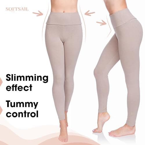 SOFTSAIL Leggings 95% Cotton Womens Leggings High Waist Leggings Full Length Ladies High Waisted Leggings Tummy Control Lady Legging Stretchy Pants Free Time Relax Walking Orange, 14 — view 5