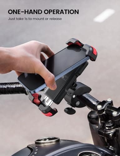 Lamicall Motorcycle Phone Holder Bike - Motorbike Phone Mount, Bike Phone Holder with Quick Release Handlebar Clamp for iPhone 17 16 15 14 Pro Max Plus Air, 13 12 11 Pro Max Mini, Xs, 4.7-6.8” - Red — view 2