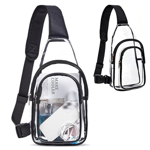 KASESSS Clear PVC Sling Bag, Stadium Approved Transparent Crossbody Chest Bag, Fanny Pack for Women Men with Adjustable Strap, Water Resistant Waist Pack for Concerts Sports Travel Daily Use