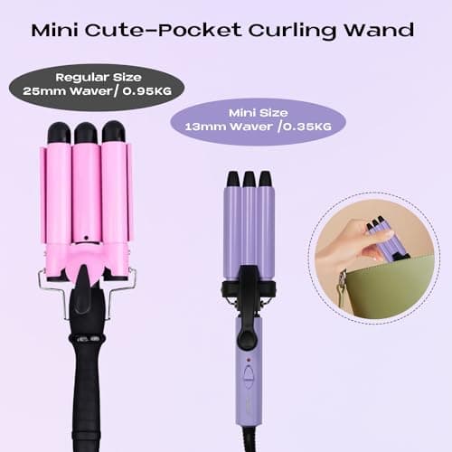 3 Barrels Mini Hair Waver for Short & Medium Hair, 13MM Curling Iron Curling Wand, 0.45lb Lightweight, Mini Size Hair Curler, Travel Friendly-Purple — view 2