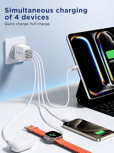 2-Pack USB C Charger, 40W USB C Plug Fast Charger 4 Port PD Type C Charging Plug+QC USBPlug UK USBC Power Adapter Multi Plugs Samsung Charging Plugs for iPhone 16 15 14 13 Pro Max XR XS, iPad,Samsung — view 4