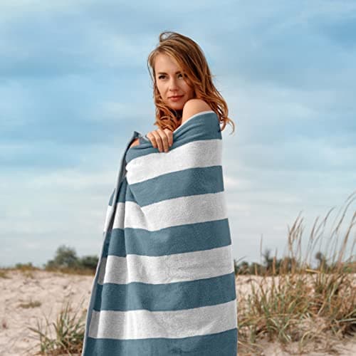 SweetNeedle - Beach Towels for Adults Pack of 4 White Cabana Striped Classic - 100% Cotton Terry Ringspun Pool Towel, Quick Dry, Super Absorbent Swimming large towel, 76 x 152 cm — view 3