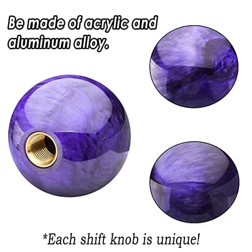 YIUIY Round Ball Shift Knob Universal Marble Style Gear Shift Knob 5 6 Speed for Manual Automatic Vehicles with Adapters (Purple) — view 4
