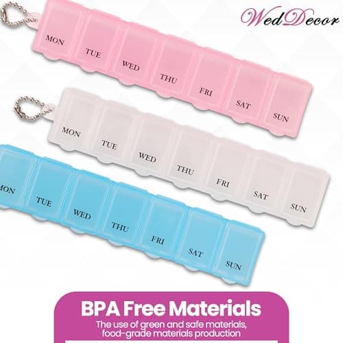 WedDecor 3-Pack 7-Day One-Time-A-Day Travel Pill Box Organiser – Moisture-Proof Transparent Medicine Organiser with Snap Lids, 7-Compartment Case for Health & Personal Care — view 5