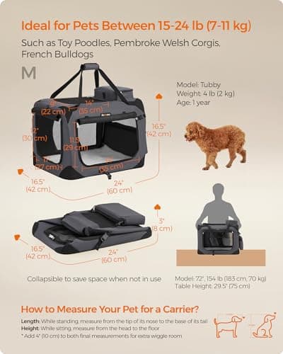 Feandrea Foldable Pet Carrier Bag, Portable Dog Travel Crate, Soft Sided Dog Cat Pet Travel Carrier Large Dog Crate for Car with Breathable Mesh and Storage Pockets, 60 x 42 x 42 cm, Grey PDC60GY — view 5