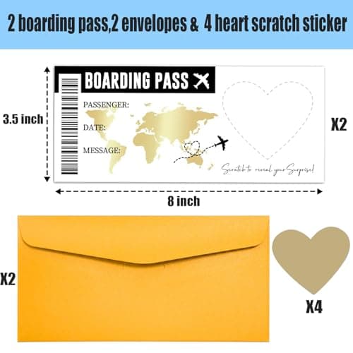 CAMOSE 2pc Romantic Travel Surprise Ticket Scratch Off Envelopes Set - Personalised Flight Ticket & Boarding Pass for Adventure Trip Reveal, Holiday Scratch Card Gift with Ticket Design — view 3