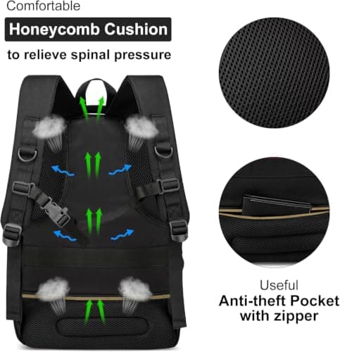 Men's School Backpack for 15.6 Inch Laptop Backpack Work Waterproof Business Daypacks Boys Teenagers with USB Charging Port, black gold, 15,6 zoll, Modern — view 5