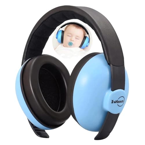 Iwinna Baby Ear Defenders 0-3 6-12 12-24 Months, Noise Cancelling Headphones for Infants Toddlers, Soft Ear Muffs for Airplane Travel, Sleep & Loud Events, Hearing Protection for Sensitive Ears, Blue