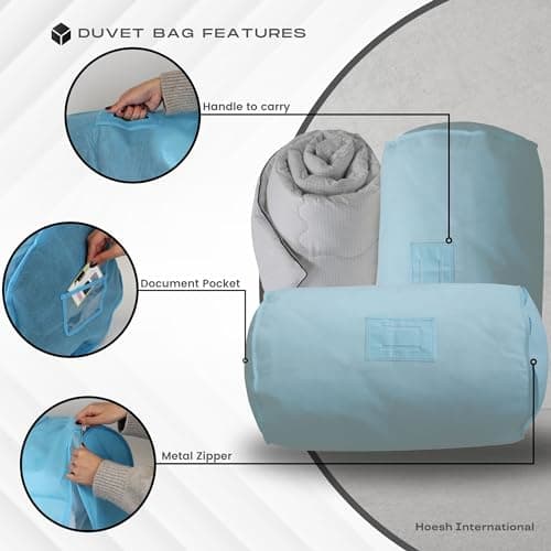 Hoesh UK Sky Blue Single Duvet Storage Bag - Breathable Cotton Under Bed Blanket, Comforter & Quilt Holder Organizer - Zippered Underbed Duvet Holder for Bedding — view 4