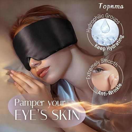 Topnma 100% Mulberry Silk Sleep Mask, Large Blackout for Side Sleeper Black — view 2