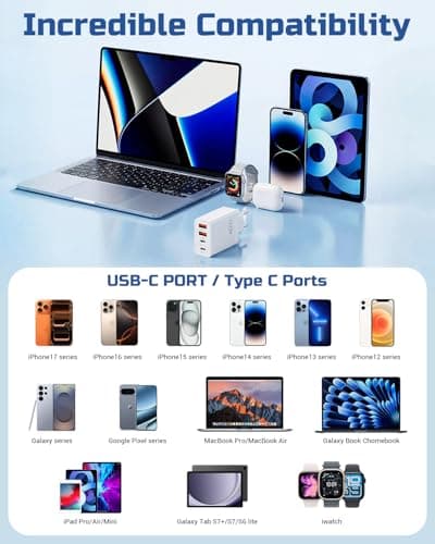 40W EU Travel Charger, European Plug Adaptor with 2 USB C Ports and 2 USB A Ports, Fast Charging UK to Europe Mains Adaptor for iPhone Samsung Smartphones 2PC — view 3