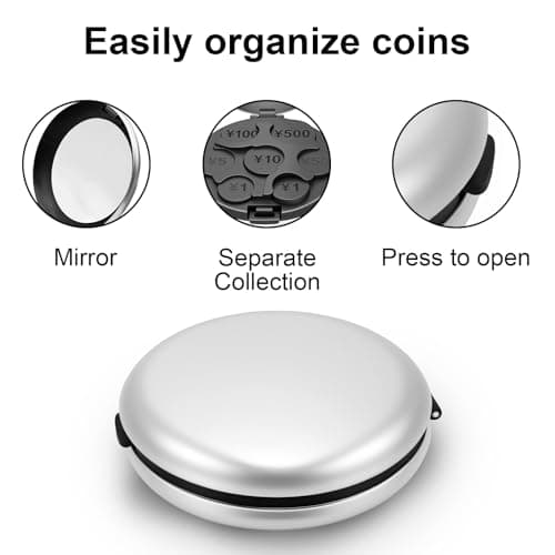 Portable 7-Slot Yen Coin Holder with Mirror, Compact Change Organizer for Car Travel and Daily Use, Silver Color for Stylish and Functional Use — view 2