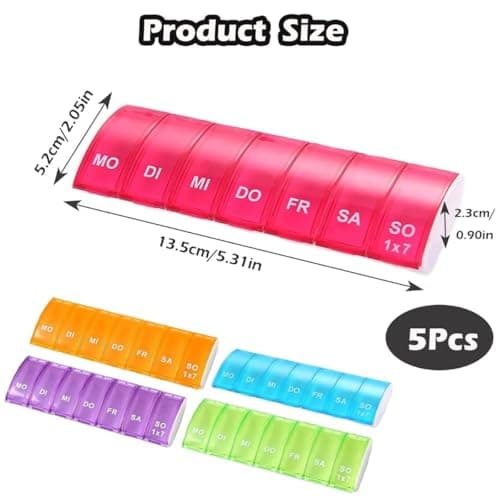 ZHAOYCSH 7 Day Pill Organiser, Weekly Medicine Box Portable Pill Case for Vitamins, Supplements, Medication| 5-Pack Multicolor Waterproof Travel Pill Organizer, Ideal for Work & Gifting — view 2