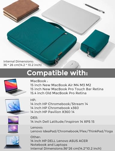 DOMISO 14 inch Laptop Case Sleeve Protective Cover Compatible with 15 inch MacBook Air M4 M3 M2,MacBook Pro,14-15 inch HP Dell ASUS Chromebook,Waterproof Computer Cases Bag with Handle,Turquoise — view 2