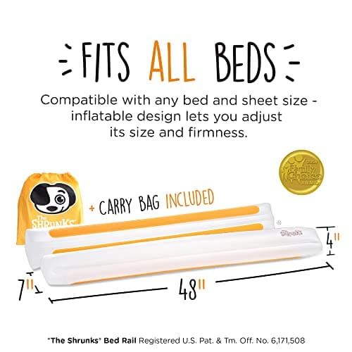 The Shrunks Sleep Security Inflatable Bed Guard (2 Pack) - Safe & Portable Toddler Bed Guard / Cot Bumpers for Travel, Holiday or Home Use, 122x18x10cm fits under Bed Sheet with non-slip grips. — view 6
