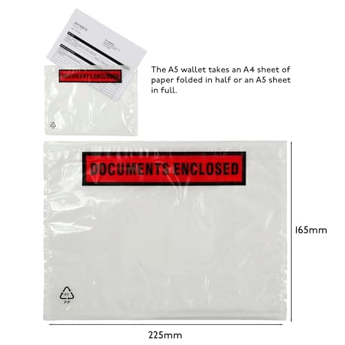 SEB Enterprises 100 x A5 Printed Document Wallets (225 x 165mm), Waterproof A5 Plastic Wallets Printed with Documents Enclosed for Invoices, Labels, Delivery Notes and Packing Lists — view 4