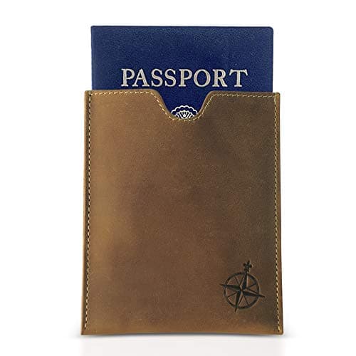 WANDERINGS Leather Passport Holder - Ideal for Travel - Handmade Genuine Leather Wallet with Passport Pocket and Card Slots - RFID Blocking for Security Against Data Theft - 11x13 Cm