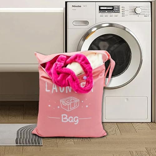 MSLSOZ 2 Laundry Travel Bags, Wet Clothes Bag with Snap Handle, Travel Laundry Bags for Dirty Clothes with Zipper, Suitable for Family, Swimming, Fitness, Dormitory (Black + Pink). — view 5
