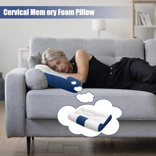 Pxcewdcx Neck Pillow for Sleeping,Cervical Cushion for Bed - Orthopedic Neck Pillow for Sleeping Night Work Back Travel Car Airplane Bedroom Home Workplace — view 2