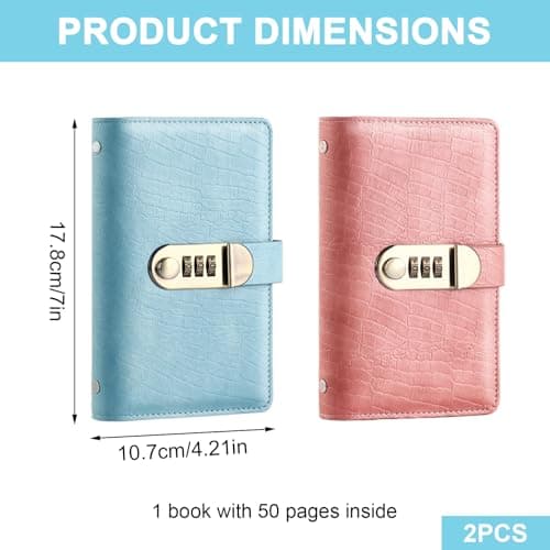 100 Envelope Savings Challenge Book, 2PCS Envelope Challenge Binder with Combination Lock, PU Leather Budget Planner for School Home Office(Sky Blue & Pink) — view 2