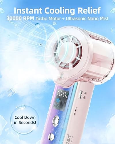 4-in-1 portable spray handheld fan,Extra-large battery USB rechargeable spray fan,Adjustable 1-100 Speed,mini fan,foldable personal fan,LED display,for Travel/makeup/Outdoor/Camping/concert(Pink) — view 2